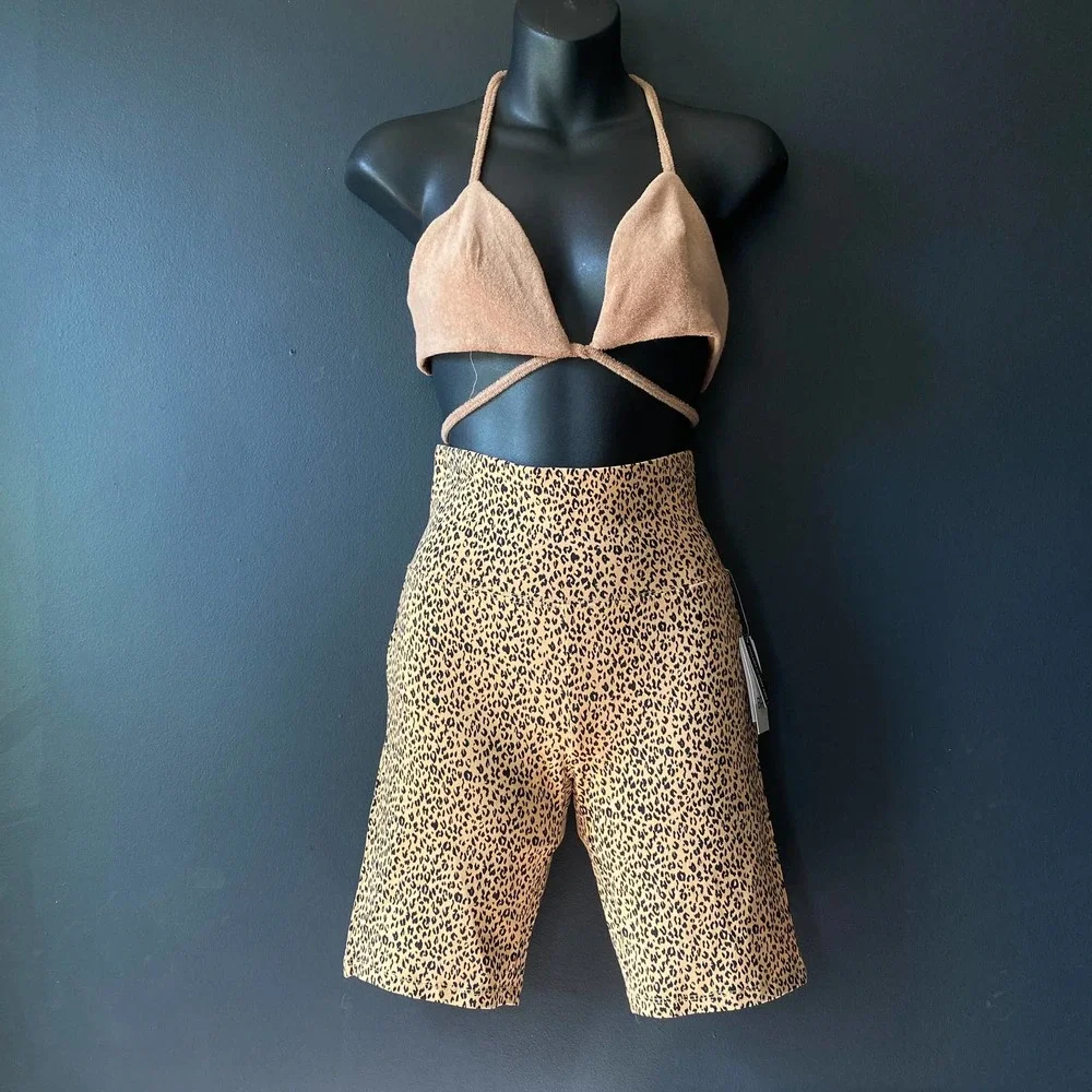 BP Nordstrom High Waist Bike Shorts In Tan Sketched Animal NEW XS
